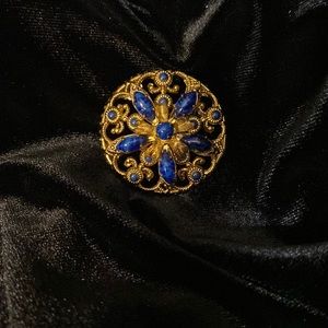 Vintage Austria Lapis Brooch Dark Royal Blue Stones in Gold Tone Metal